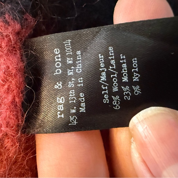 rag & bone Black, Red, and Cream Wool Mohair Cardiagan Soze Large Cardigan - Picture 6 of 6